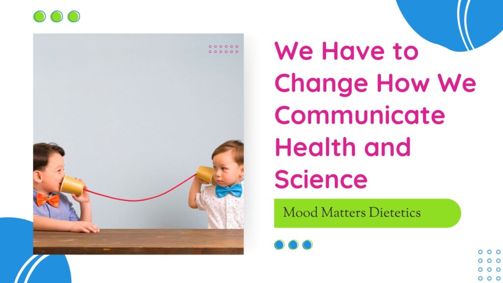 Two children on a wooden table talking on a string telephone made of two cups and a red string. text to the right reads, "We Have to Change How We Communicate Health and Science"